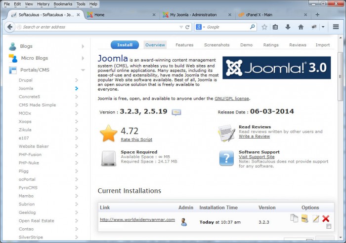 Joomla CMS အား Softaculous ဖြင့်ထည့်သွင်းခြင်း